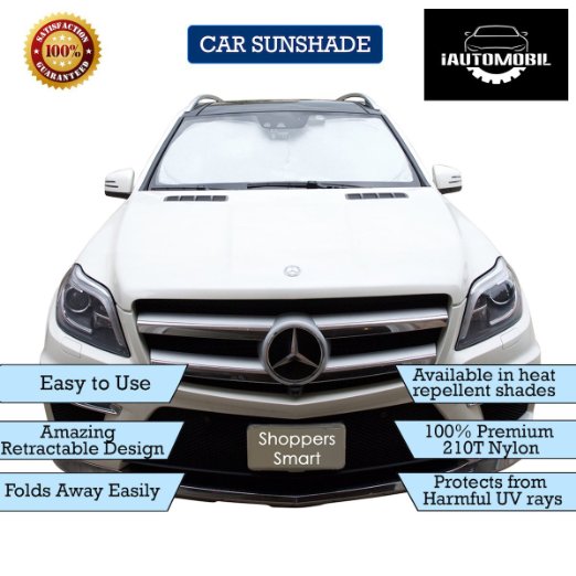 iAutomobil Sunshades For Cars-UV Sunshield With Reflecting Fabric-Thicker(210T)Material-Excellent Quality Retractable Windshield Sunshade to Keep Your Vehicle Cool and Damage Free-Standard(63"x37.8")