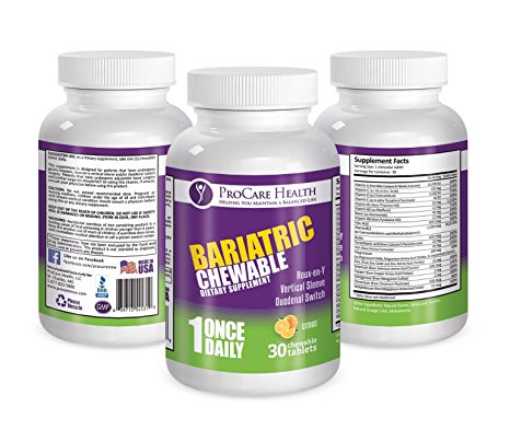 Bariatric Complete Chewable Multi-Vitamin Once Per Day 30 count- Designed for RNY, Sleeve, Bypass and Switch Surgery Patients- 1 month Supply