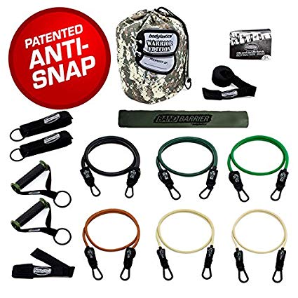 Bodylastics Patented Anti-SNAP Combat Ready Warrior Edition Resistance Band Sets Come with 6 or 8 Exercise Tubes, Heavy Duty Components, a Small Anywhere Anchor, a Bag and a User Book.