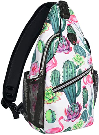 MOSISO Sling Backpack,Travel Hiking Daypack Pattern Rope Crossbody Shoulder Bag, Cactus