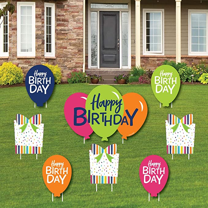 Big Dot of Happiness Cheerful Happy Birthday - Yard Sign and Outdoor Lawn Decorations - Colorful Birthday Party Yard Signs - Set of 8