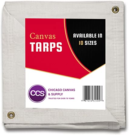 CCS CHICAGO CANVAS & SUPPLY Canvas Tarpaulin, White, 12 by 20 Feet (Available in 6 More Sizes)