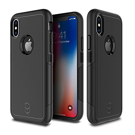 iPhone X Case, Patchworks Level Aegis Series in Black Dual Layer German Polycarbonate TPU Poron XRD Military Drop Tested Triple Material Air Pocket Impact Dispersion Protection Case