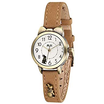 Fq-234 Brown Leather Strap Bowknot Kitty Design Students Girls Woman Quartz Wrist Watches