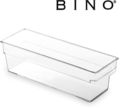 BINO Clear Plastic Storage Bin with Built-In Pull Out Handle - (Shallow, Small) - Storage Bins for Home, Kitchen, and Bath - Refrigerator, Freezer, Cabinet, Closet, Pantry Organization and Storage