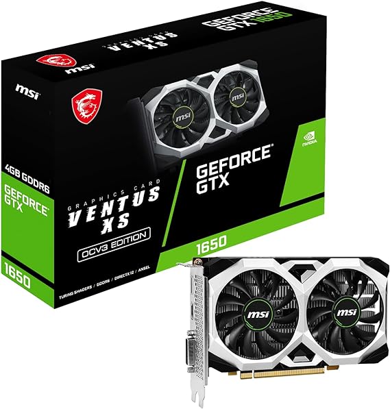 MSI Gaming GeForce GTX 1650 128-Bit HDMI/DP/DVI 4GB GDRR6 HDCP Support DirectX 12 VR Ready OC Graphics Card (GTX 1650 D6 Ventus XS OCV3)