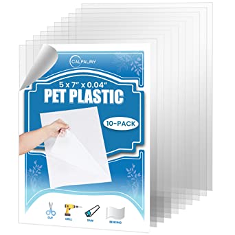 10 Pack of 5" x 7" PET Sheet/Plexiglass Panels 0.04" - Quality Shatterproof, Lightweight, and Affordable Glass Alternative. Use for Crafting Projects, Picture Frames, Protective Film