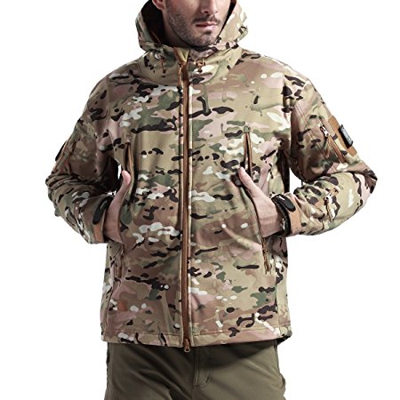 FREE SOLDIER Men's Outdoor Waterproof Soft Shell Hooded Military Tactical Jacket