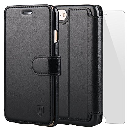 TANNC iPhone 7 Case, Flip Leather Wallet Phone Case [Screen Protector Included] [Layered Dandy] - [Card Slot][Flip][Wallet] - For Apple iPhone 7 - Black