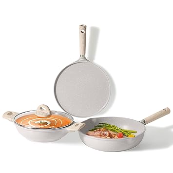 CAROTE Non Stick Set Combo, Nonstick Cookware Set, Induction&Gas Pan Set, Kitchen Set for Home, Cooking Set of 3 (26cm Granite Frying Pan 26cm Dosa Tawa 24cm Kadai)