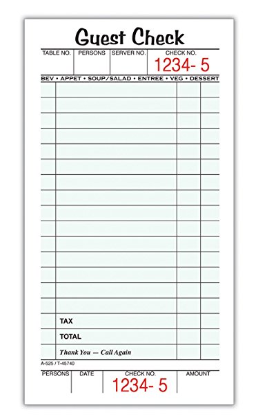 Adams Guest Check Pads, Single Part, Perforated, White, 3-2/5" x 6-1/4", 50 Sheets/Pad, 10 Pads/Pack (525SW)