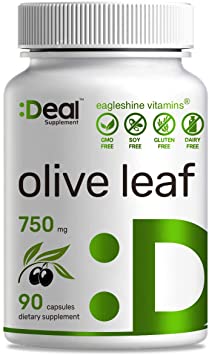 Olive Leaf Extract 750mg, 90 Capsules, Standardized to 20% Oleuropein- Boost Immune System and Support Cardiovascular Health, Natural Antioxidant Supplement