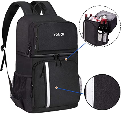 FORICH Insulated Cooler Backpack Double Deck Lightweight Leak Proof Backpack Cooler Bag Soft Lunch Backpack with Cooler Compartment for Men Women to Work Beach Travel Picnics Camping Hiking (Black)