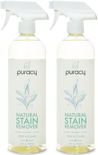 Puracy 100 Natural Laundry Stain Remover - Six Enzyme Formula - THE BEST Spot and Odor Eliminator - SAFELY Pre-Treat Hundreds of Fabric Stains - Free and Clear - 25 Ounce Spray Bottle Pack of 2