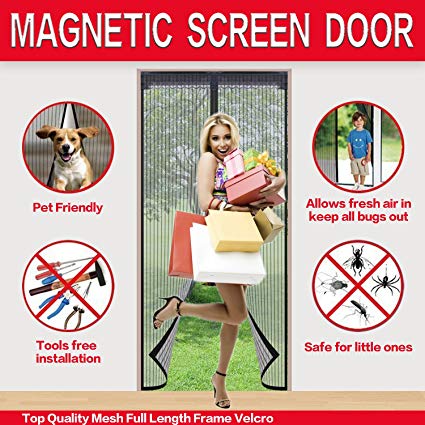 Mysuntown Magnetic Screen Door. Fit Door Size 34"x82" Screen Door Mesh with Full Frame Magic Stickers - Good for Kids and Dogs