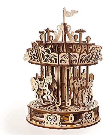 UGEARS Carousel Wooden Mechanical 3D Model, Self-Assembling Craft DIY Kit, Adult and Teens Puzzle Gift