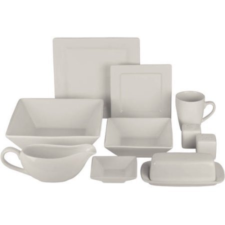 Nova 24-Piece Square Dinnerware Set Plus 10 Bonus Serving Pieces, Cream