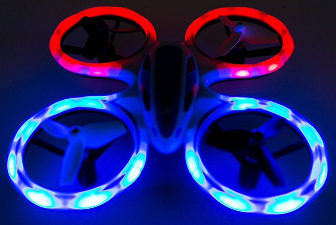 RC Mini LED Stunt Drone Quadcopter Red, Blue Sky Patroller w/ 360 Flip: Crash Proof, 2.4GHz, 4 CH, Brushless Motor, Beginner Friendly
