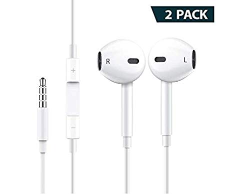 Earphones Earbuds Headphones Portable Audio MP3 MP4 Player with Stereo Mic&Remote Noise Isolating Headsets Control Earplugs Smartphones Compatible with Smartphone [3.5mm] Pack of 2