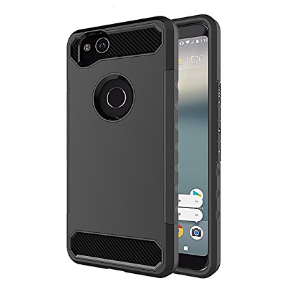 Ownest Google Pixel 2 Case,Carbon Fiber Armor Dual Layer 2 in 1 with Extreme Heavy Duty Protection and Shock Absorption Case Cover for Google Pixel 2-Black