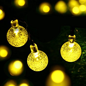 Tian Guan Solar 30 LED Light String Crystal Ball Bubble Outdoor Waterproof Holiday Christmas Lights Garden (Warm Light)