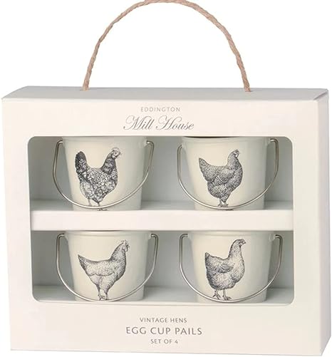 Vintage Hens Set Of 4 (White) Egg Cup Pails