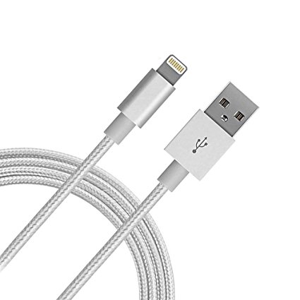 Lightning Cable, Nylon Braided Series 8 pin USB Charging Cords 10ft Lightning to USB Cable for iPhone 7/7 Plus/6/6 Plus/6S/6S Plus,SE/5S/5,iPad,iPod Nano 7 (10ft/3m Silver)