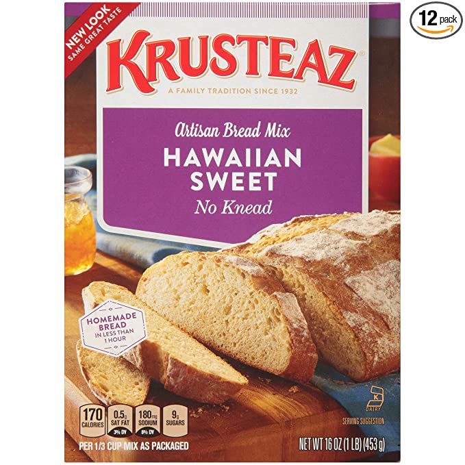 Krusteaz No Knead Hawaiian Sweet Artisan Bread Mix, 16-Ounce Boxes  (Pack of 12)