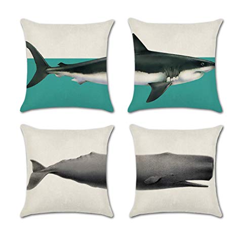 Throw Pillow Covers Decorative Pillowcases 18x18inch (4 pieces set) Pillow Cases Home Car Decorative (Blue Whale)