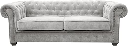 Chesterfield Style Sofa bed Venus 3 Seater 2 Seater Fabric Light Grey Settee (2seater, Light Grey)