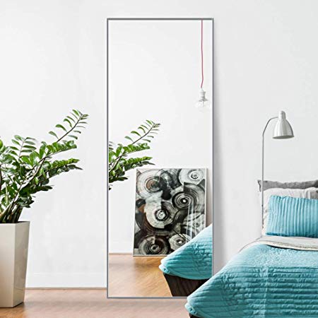 NeuType Full Length Mirror Floor Mirror with Standing Holder Bedroom/Locker Room Standing/Hanging Mirror Walnut Wood Dressing Mirror (Sapphire)