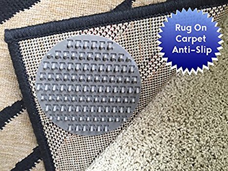 Non-Slip Rug Pads For RUG-ON-CARPET ANTI-SLIP. DESIGNED FOR MEDIUM PILE CARPET. 4 Pack. Intended To Limit SMALL Rugs/Exercise Mats/Door Mats From Moving On MEDIUM PILE CARPET. BRAND NEW DESIGN!