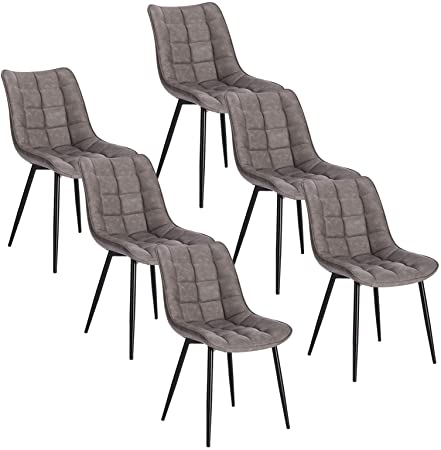 WOLTU Dining Chairs Set of 6 pcs Kitchen Counter Chairs Lounge Leisure Living Room Corner Chairs Dark Grey Faux Leather Reception Chairs with Backrest and Padded Seat