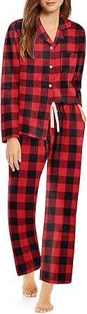 Ekouaer Pajamas Set for Womens 2 Piece Cotton Plaid Loungewear Long Sleeve Sleepwear Soft Button Down Shirts Pjs with Pockets