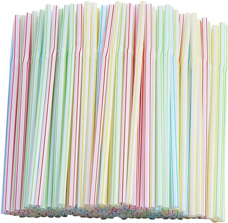 200 Pcs Flexible Straws,Disposable Plastic Stripes Multiple Colours Straws.(0.6cm diameter and 20cm long)