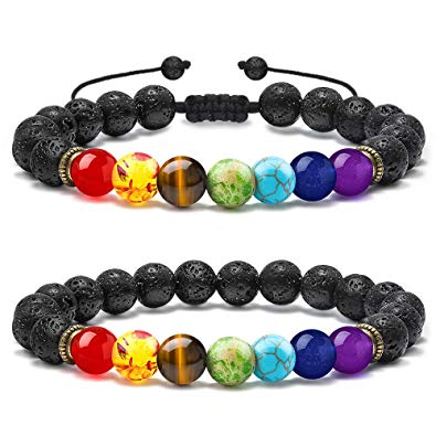 M MOOHAM Chakra Bead Bracelets, 8mm Natural Stone Beads Bracelet, Men Women Stress Relief Yoga Beads Semi-Precious Gemstone Bracelet Bangle