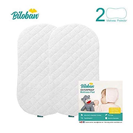 Bassinet Mattress Pad, Waterproof, Fits for Hourglass/Oval Bassinet Mattress, 2 Pack, Bamboo, Washer& Dryer, No Loosen and No Shrink