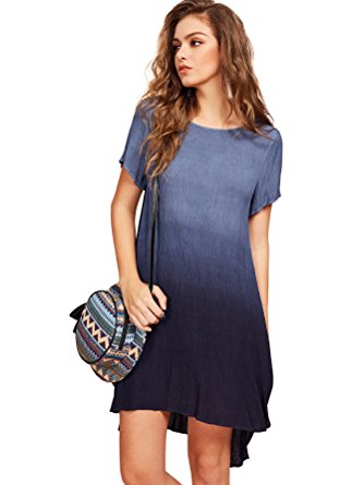 Romwe Women's Tunic Swing T-Shirt Dress Short Sleeve Tie Dye Ombre Dress