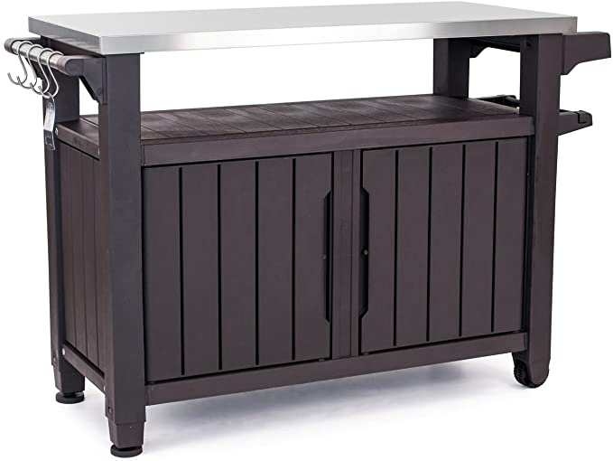 Keter Unity XL Portable Table and Storage Cabinet, in Espresso Brown