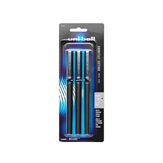 uni-ball Deluxe Rollerball Pens, Micro Point (0.5mm), Black, 3 Count