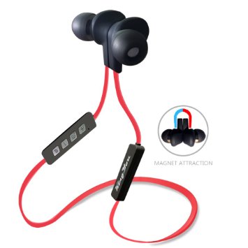KingYou Sport Bluetooth Headphones Snapshot Magnet Flat Tangle Free Sweatproof Wireless in-ear Earbuds for iPhone/iPad/Android/Tablet BT001(Black Red)