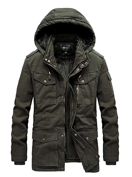 RongYue Men's Winter Cotton Parka Jacket Military Fur Lined Coat with Removable Hood