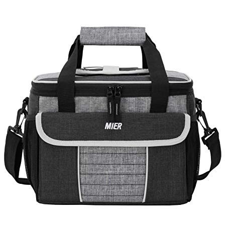 MIER Large Soft Cooler Bag Insulated Lunch Box Bag Picnic Cooler Tote with Dispensing Lid, Multiple Pockets(black and grey)