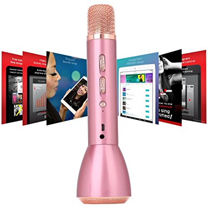 Wireless Karaoke Singing Machine Microphone Bluetooth Speaker 2in1 Compatible with iOS Android Singing App and Song Recording for Kids Sing Practice,KTV,Home Karaoke,Indoor&Outdoor Party(Rose Golden)