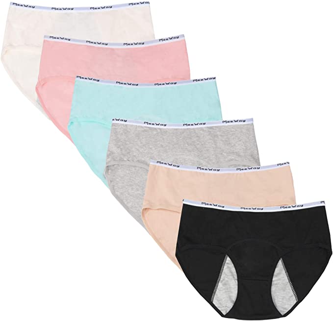Nalwort Big Girl Period Underwear Menstrual Period Panties Leak-Proof Organic Cotton Protective Briefs Pack of 6