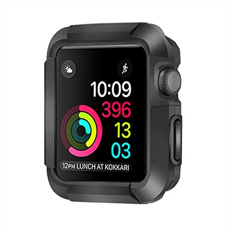 Apple Watch Case 42MM, Bandmax Black iWatch Bumper TPU Rugged Case Protector for Apple Watch Series 1&Series 2(Without Screen Cover)