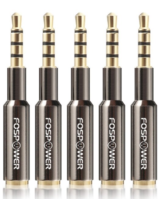 FosPower 5 Packs 35mm Male to Female Stereo Audio Adapter Step Down Plus Design  4-Conductor TRRS  24K Gold Plated Connector for Smartphones Tablets Headphones and Card Readers