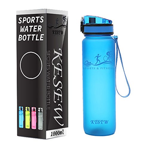 KESEW Best Sports Water Bottle-36 oz/1Liter-Leak proof -Eco Friendly & BPA Free Tritan Bottle-One Click Flip top-Free flow with carrying strap.