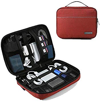 BAGSMART Travel Cable Organizer Cases Electronics Accessories Storage Bag for Hard Drives, Cables, Red