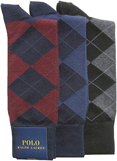 Polo Ralph Lauren Set of Three Mens Argyle Dress Sock (Size 10-13) (Hunter Green/Navy)